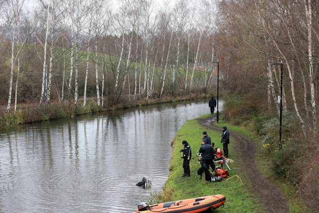 Police divers searching the Sheffield and Tinsley Canal near Ice Sheffield. Picture: Chris Etchells
