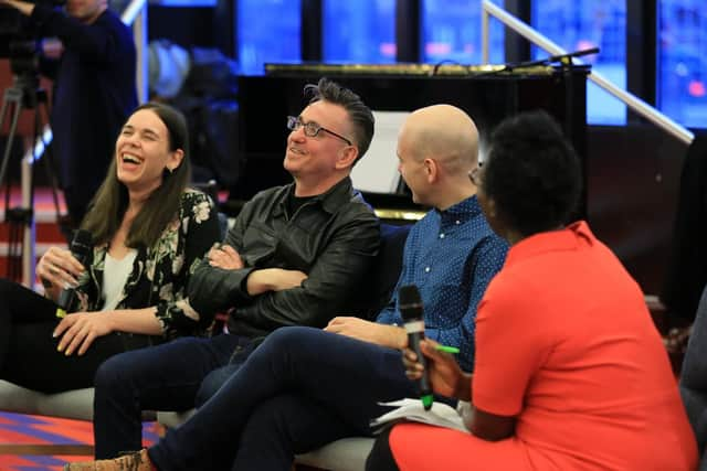 Standing at the Sky's Edge launch at the Crucible Theatre in Sheffield. Pictured are writer Chris Bush, Richard Hawley, director Rob Hastie and BBC Radio Sheffield's Paulette Edwards. Picture: Chris Etchells