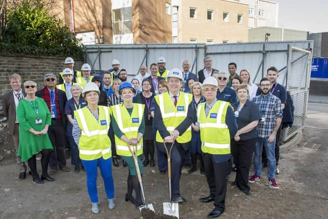 Sheffield Teaching Hospitals groundbreaking ceremony for the new walkway to link Jessops Wing and the Weston Park Hospital Buildings
Dr Trish Fisher, Clinical Director Weston Park, Kirsten Major, Interim Chief Executive of  Sheffield Teaching Hospitals, 
 Simon Carr MD Henry Boot and Prof Robert Coleman, Trustee WPCC