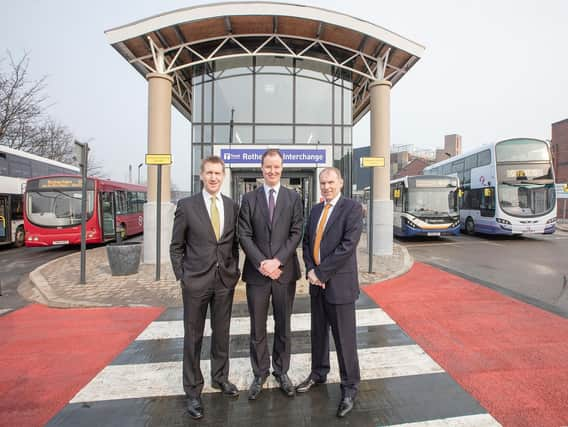 Sheffield City Region Mayor Dan Jarvis, Rotherham Borough Council leader Chris Read and SYPTE director Stephen Edwards.