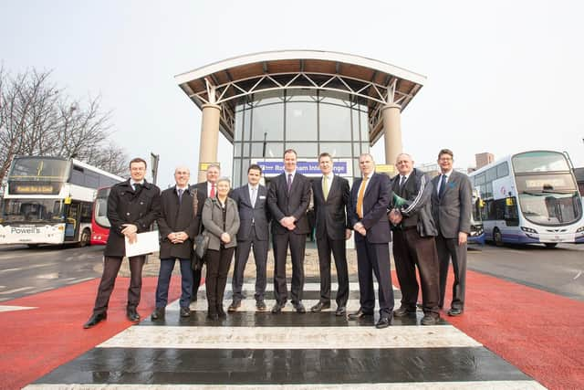 Coun Denise Lelliott, Rotherham Borough Council Cabinet Member Jobs and the Local Economy, Leader of Rotherham Borough Council Coun Chris Read, Mayor of the Sheffield City Region Dan Jarvis, and SYPTE executive director Stephen Edwards, together with Rotherham Bus Partnership representatives from First, Stagecoach, TM Travel and Powells.