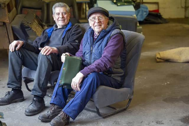 Claytons 1908 coach trimmers closes after 111 years. Geoff, left, and Albert Clayton. Picture Scott Merrylees.