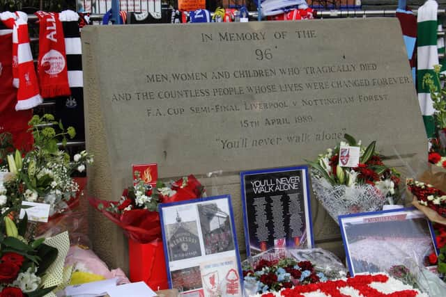 The Hillsborough disaster memorial on Parkiside Road.