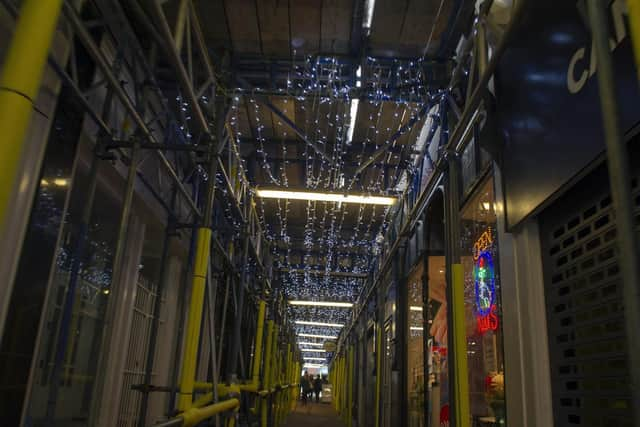 Scaffolding on Chapel Walk in Sheffield city centre. Picture Scott Merrylees