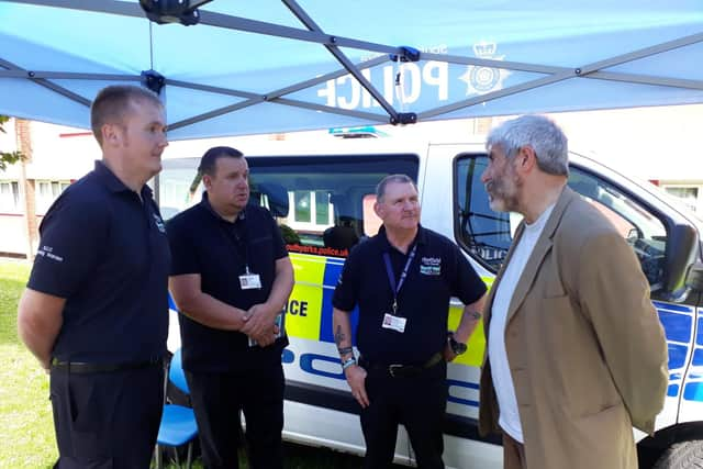 Coun Jim Steinke with neighbourhood officer Gary Bower and council community support officers Alan Watt and Andrew Wain