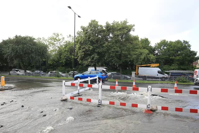 The burst water main on St Mary's Road, Sheffield. Picture: Chris Etchells