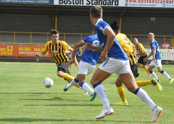 Boston United v Chesterfield football action.