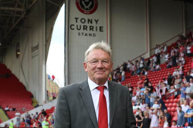 Tony Currie under the new stand renamed in his honour at Bramall Lane. Simon Bellis/Sportimage