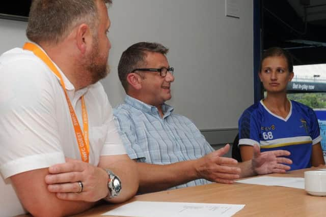 Don't Be A Tool co-founder Andy Gibb addresses members of the steering group during the meeting at Hillsborough Stadium