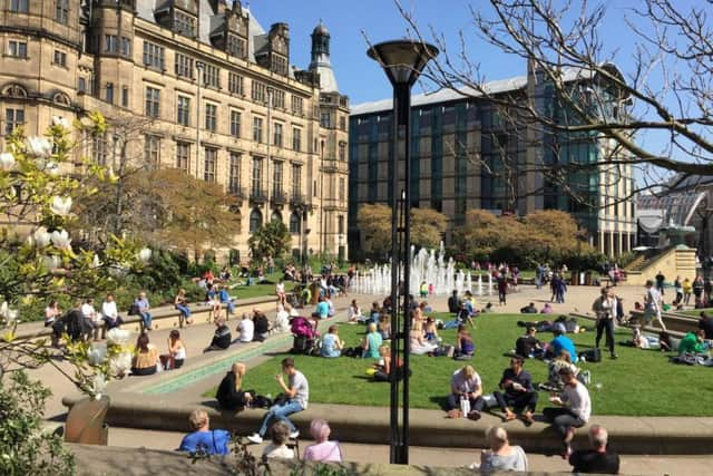 Sunseekers in Sheffield city centre.