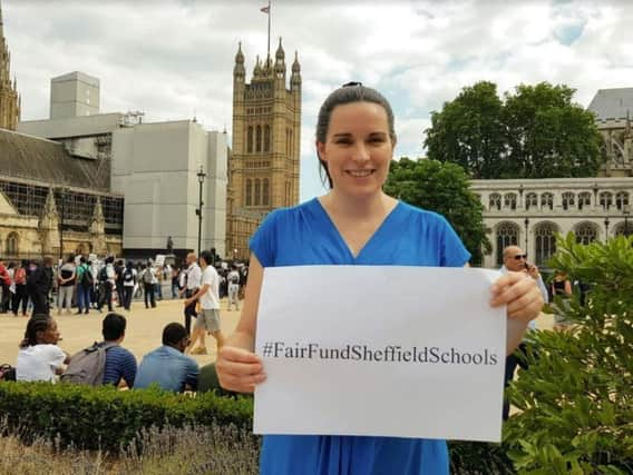 Liberal Democrat Parliamentary campaigner for Sheffield Hallam Laura Gordon outside Parliament