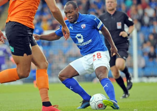 Chesterfield FC v Barnet FC.
Kyel Reid in first half action.