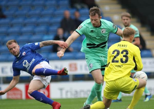 Chesterfield FC v Gateshead, Luke Shaw is denied