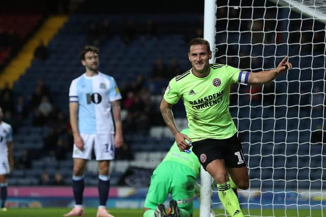 Sheffield United's Billy Sharp celebrates scoring his teams second goal against Blackburn Rovers , during the Sky Bet Championship match at Ewood Park, Blackburn. Martin Rickett/PA Wire