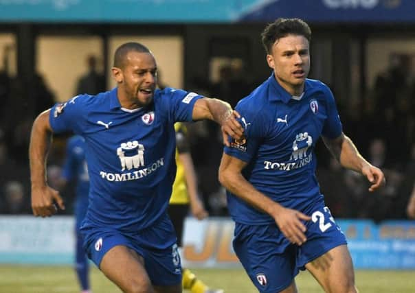 Picture Andrew Roe/AHPIX LTD, Football, Vanarama National League, Harrogate Town v Chesterfield, CNG Stadium, 03/11/18, K.O 3pm

Chesterfield's Jonathan Smith celebrates his goal with Curtis Weston

Andrew Roe>>>>>>>07826527594