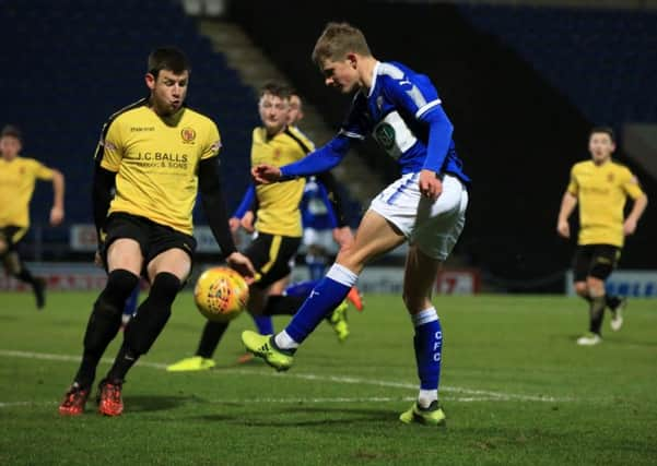 Chesterfield v Belper Town in the Derbyshire Senior Challenge Cup quarter final, Tuesday January 9th 2018.  Chesterfield player Charlie Wakefield in action. Picture: Chris Etchells