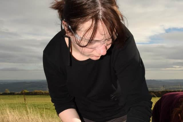 Alison Hart at a dry stone walling session.