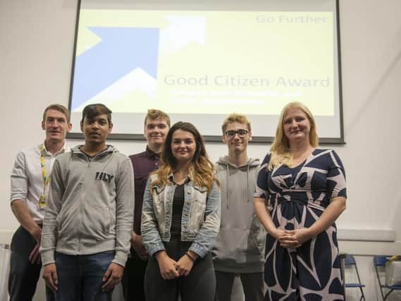 Students mark the launch of The Sheffield Colleges Good Citizen Award along with Neil Wilkinson, head of Student Experience at The Sheffield College and Nancy Fielder, editor of The Star