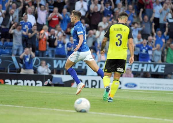 Chesterfield FC v Aldershot Town. 
Charlie Carter celebrates hsi second goal.