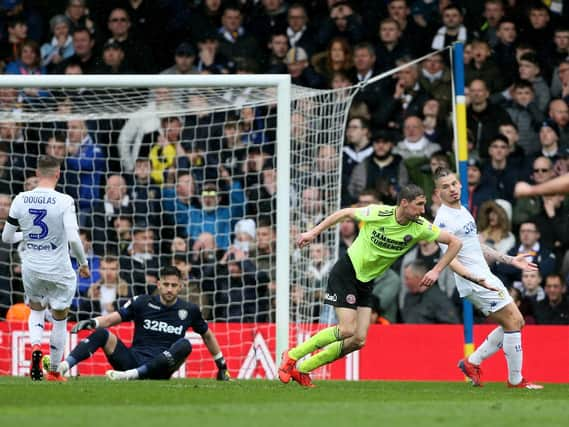 Sheffield United's Chris Basham celebrates scoring his side's winner at Leeds: Richard Sellers/PA Wire.