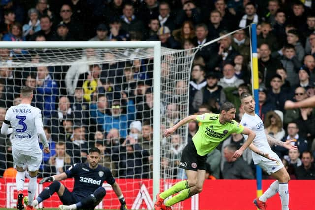 Sheffield United's Chris Basham celebrates scoring his side's winner at Leeds: Richard Sellers/PA Wire.