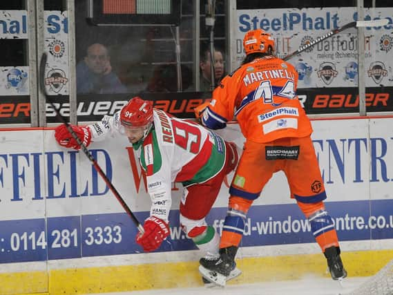 Ryan Martinelli v Cardiff Devils. Pic by Hayley Roberts