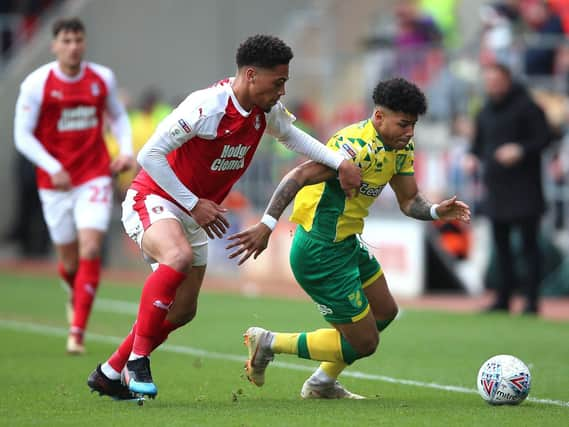 Zak Vyner closes down Norwich City's Jamal Lewis