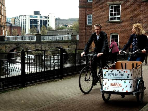 Mayor Dan Jarvis and Rosie Frazer of Love to Ride at the start of Ride to Work Week on the Upper Don Trail at Millsands in Central Sheffield