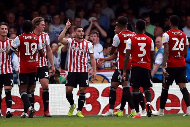 Brentford's Neal Maupay celebrates: Ian Walton/PA Wire.