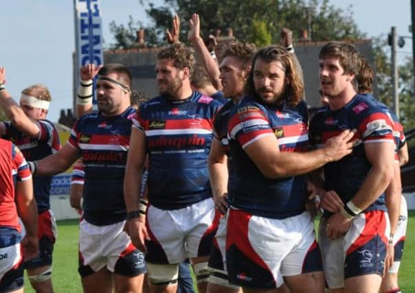 Knights' players celebrate their win at Headingley. Picture: The Knight Shift.