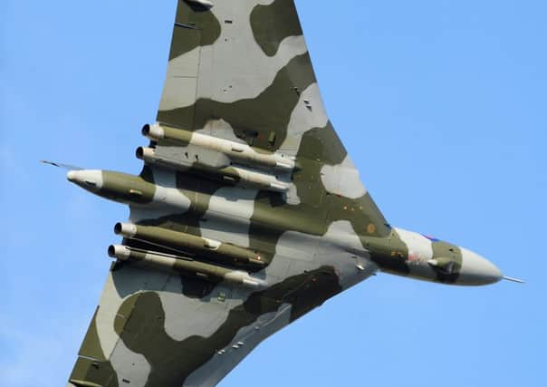 Pictures from the Yorkshire Airshow at Leeds East Air field September 26 2015. The Avro Vulcan XH558 during its display flypast.