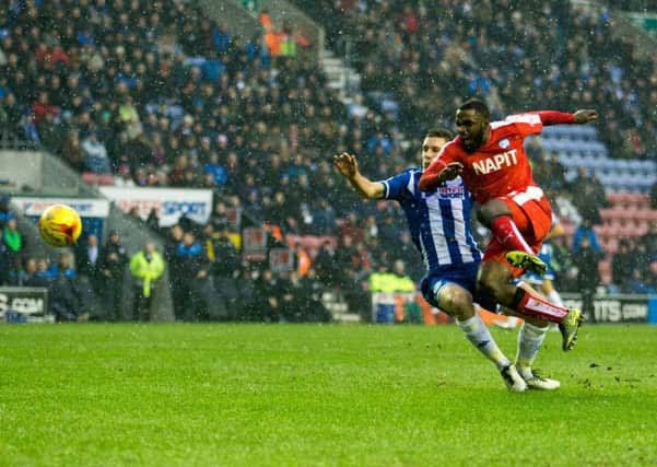 Wigan Athletic vs Chesterfield - Sylvan Ebanks-Blake has an effort - Pic By James Williamson