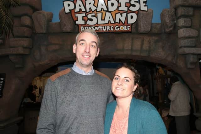 John & Laura get together again at Paradise Island Adventure Golf where they got engaged, Sheffield, United Kingdom on 4 February 2016. Photo by Glenn Ashley.