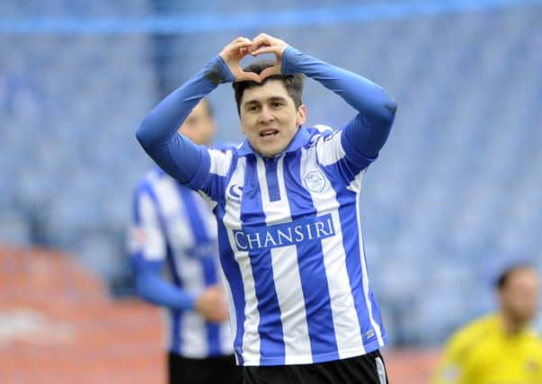 Fernando Forestieri celebrates his goal against Brentford