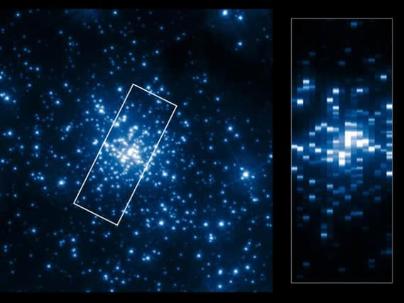 Using the NASA/ESA Hubble Space Telescope astronomers were able to study the central and most dense region of this cluster in detail. Here they found nine stars with more than 100 solar masses. Credit: NASA, ESA, P Crowther (University of Sheffield)