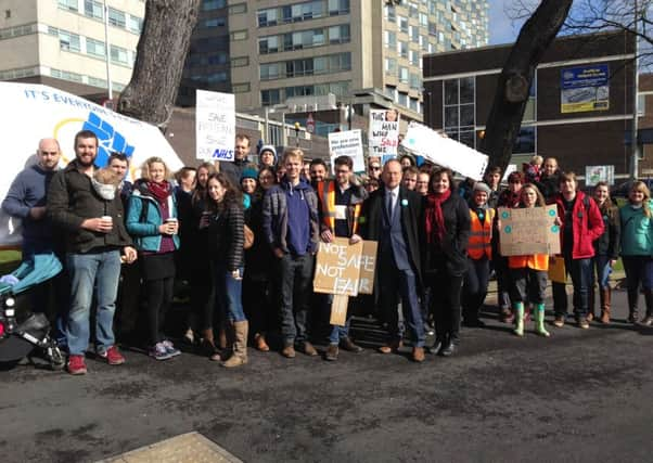 Junior doctors strike outside the Royal Hallamshire Hospital in Sheffield in protest against the Government's plan to impose a new contract.