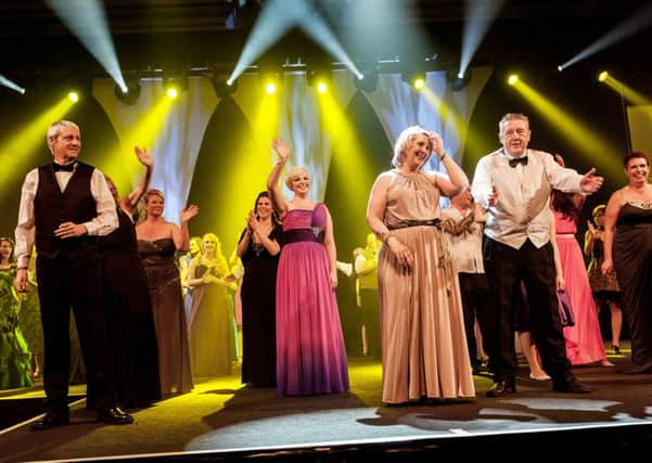 The models gather for the finale of the Aurora Fashion Show. Picture: Rob Ferrol