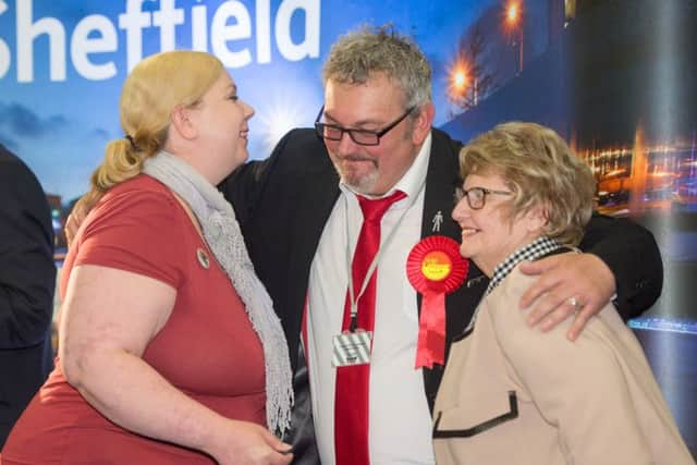 Local Election Count 2016
Labours Lisa Banes, Terry Fox and Pat Midgley celebrate on stage after being elected at EIS
Picture Dean Atkins