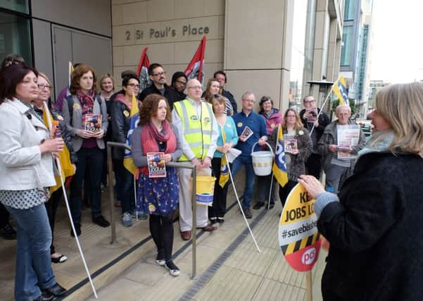 The strike outside the Business Department office in Sheffield