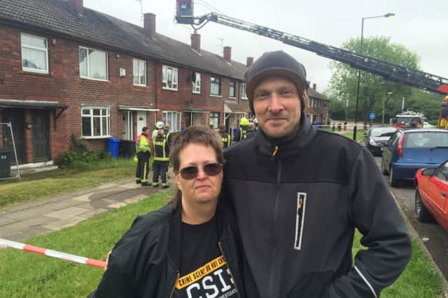 Leighton Road resident Tammy Mason with hero passer-by Dominic Drake