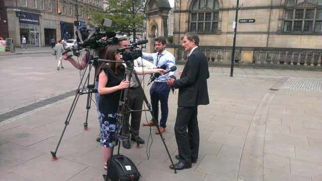 Simon Green, executive director of place for Sheffield Council, held a press conference at the Peace Gardens, city centre, amid the latest saga over tree felling. Photo Dan Hobson.