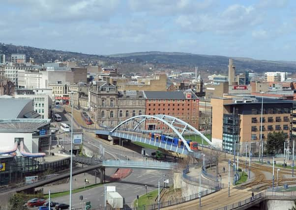 16th April  2013
Pictured a Sheffield city skyline showing the supertram line and city centre
Picture by Gerard Binks