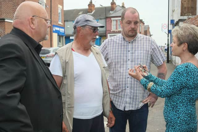 Rosie Winterton doing a special walking surgery to deal with issues over anti-social behaviour in Hexthorpe     L>R Cllr Glyn Jones,  Mr E Johnson, Stuart Boardman, RT Hon Rosie Winterton