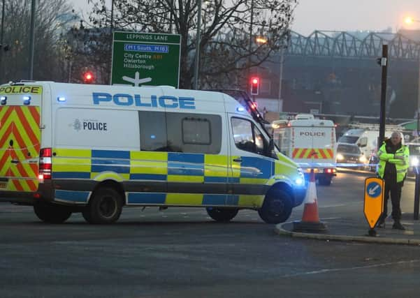 Police close the city centre bound side of the A61 at the junction with Leppings Lane