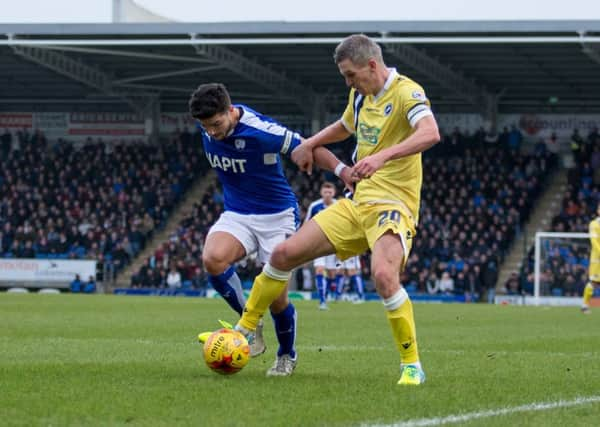 Chesterfield vs Millwall -Sam Morsy battles with Steve Morison - Pic By James Williamson