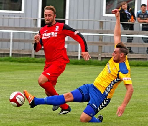 Scott Ruthven - Stocksbridge striker scored his first goal of season in Tuesday's 2-1 home defeat against Gresley FC  - Credit IAN REVITT.
BW