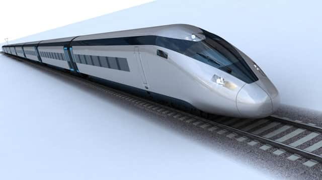 Computer-generated visuals of a high speed train. HS2. For editorial usage only.