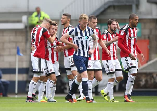 Sheffield United's Stefan Scougall celebrates his equaliser against Millwall last weekend 
Â©2016 Sport Image all rights reserved