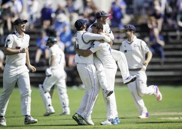 Yorkshire's Tim Bresnan celebrates dismissing Nottinghamshire's Chris Read for his fifth wicket of the innings at Scarborough. Picture by Allan McKenzie/SWpix.com