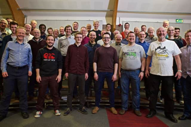 Paul Lally and the Barbershop Chorus 'Hallmark of Harmony' rehearse for their concert to raise funds for Macmillan at Kingsfield Hall, Sheffield, S11 9AW, on March 13, 2016